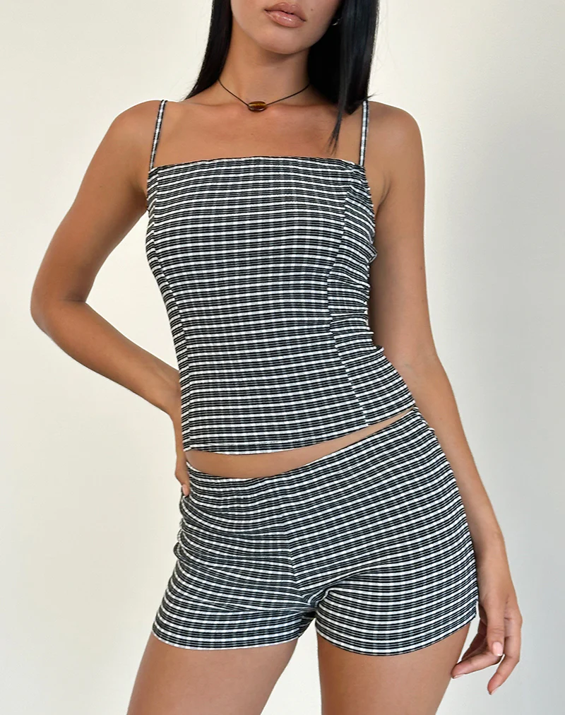 Ghibli Micro Shorts in Crinkle Check Black Grey - Image 3