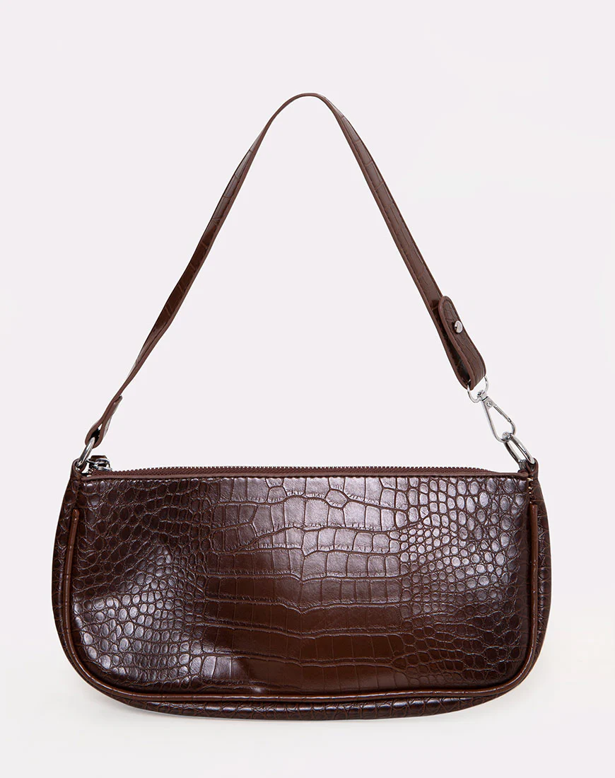 Gigi Shoulder Bag in Croc Chocolate - Image 3