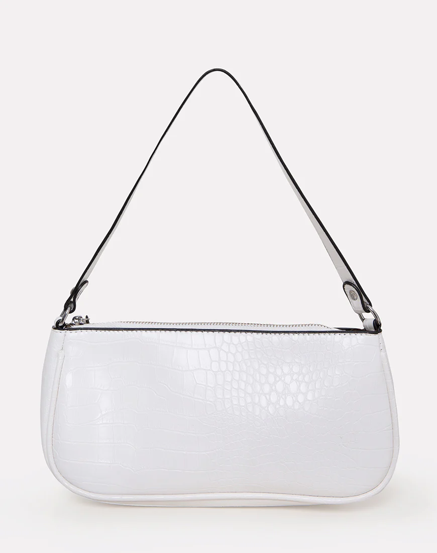 Gigi Shoulder Bag in Croc White - Image 3