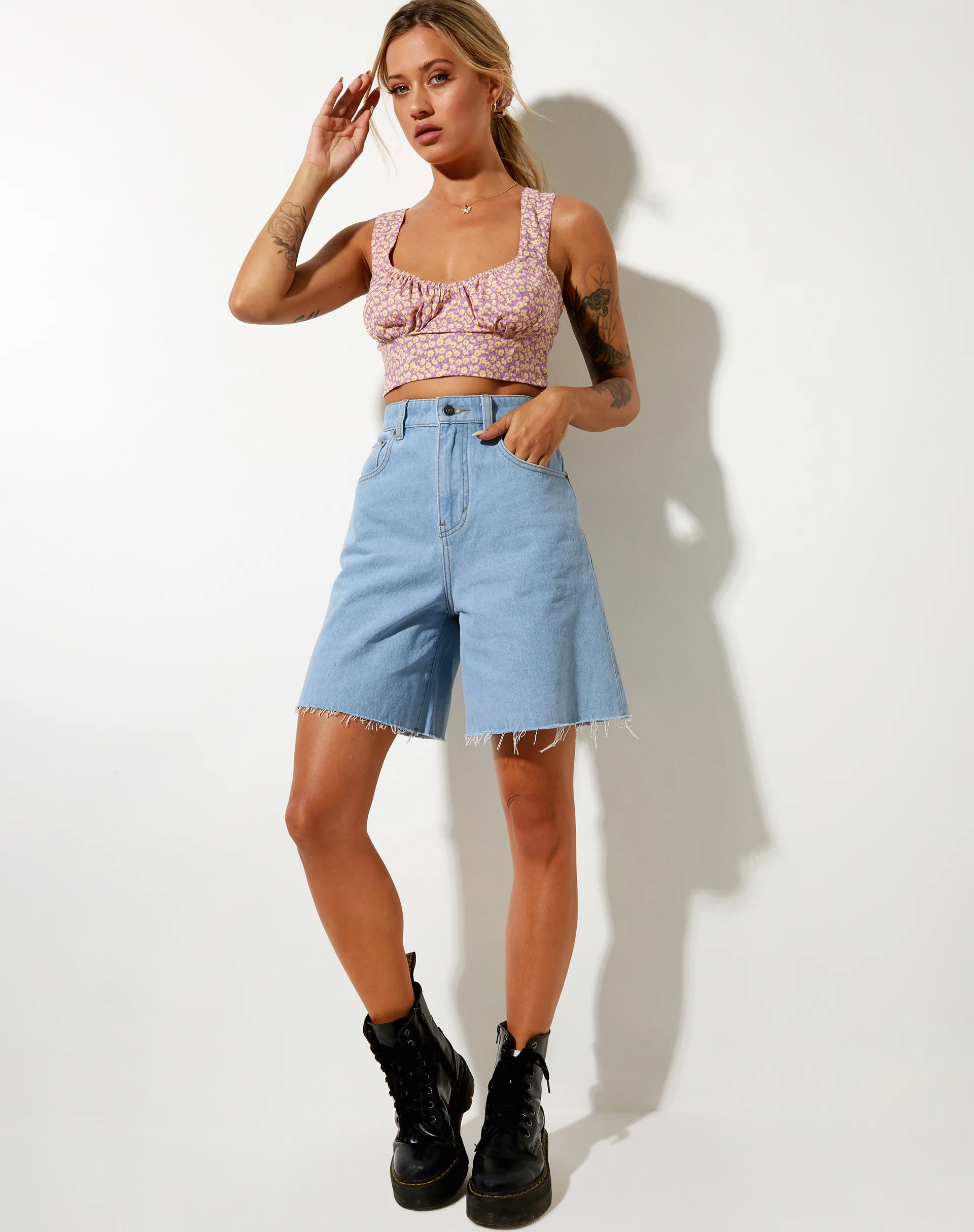 Gilda Crop Top in Flower Fun Lilac Lemon - Image 2