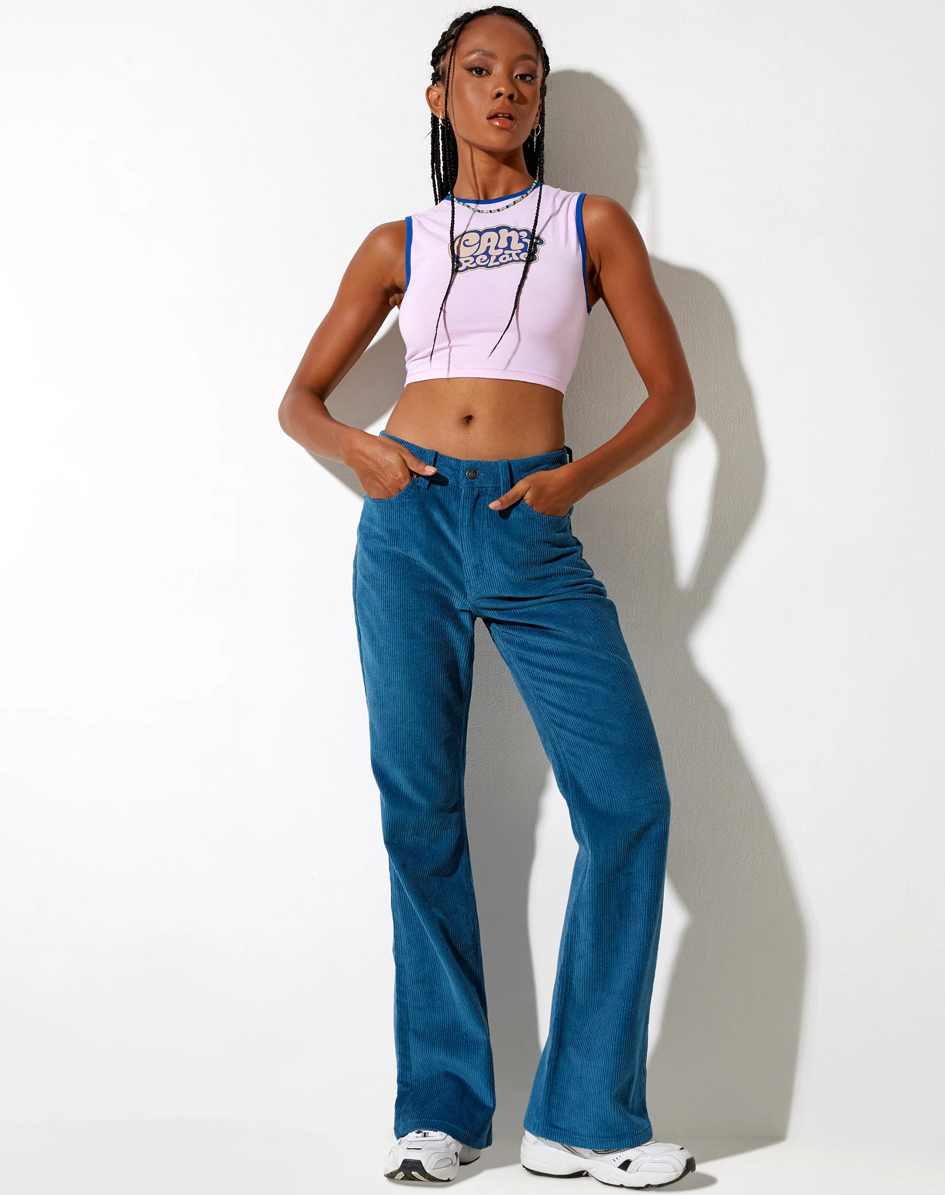 Gimon Crop Top in Pink Bind Blue Cant Relate - Image 4