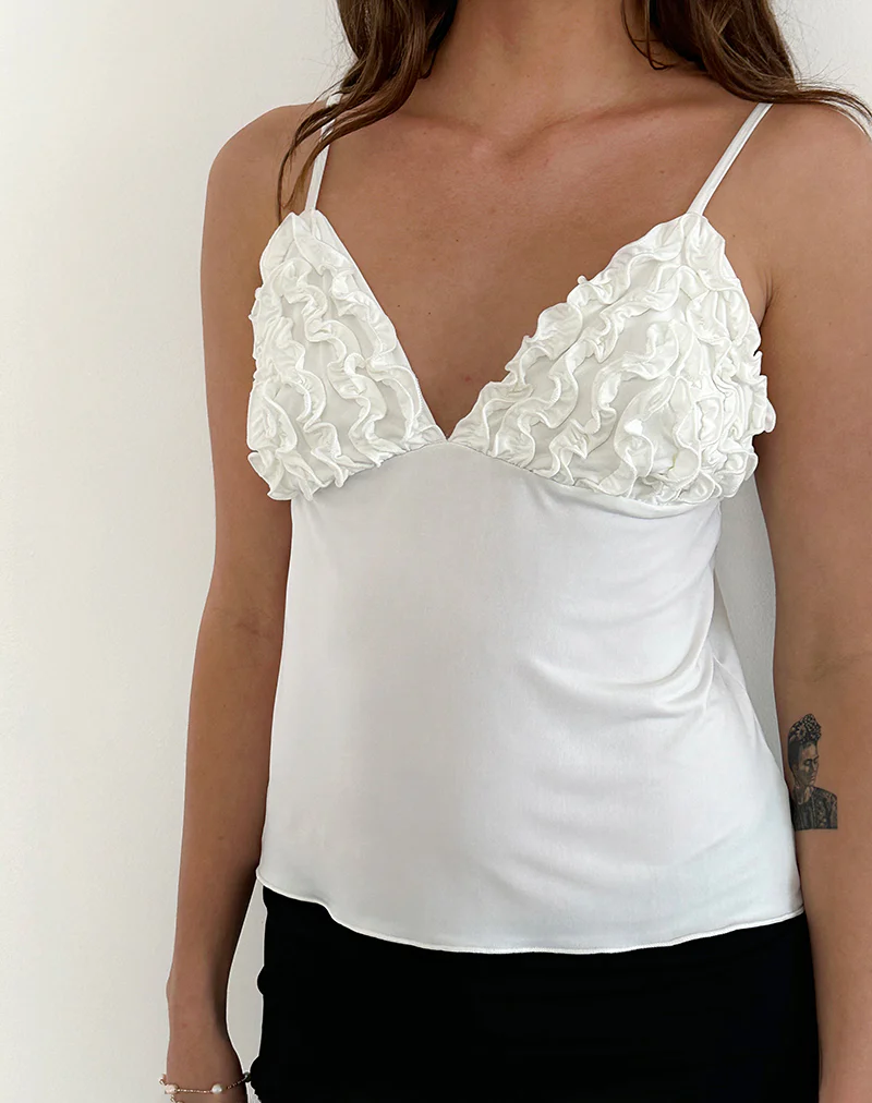 Gio Ruffle Cami Top in Slinky Ivory - Image 3