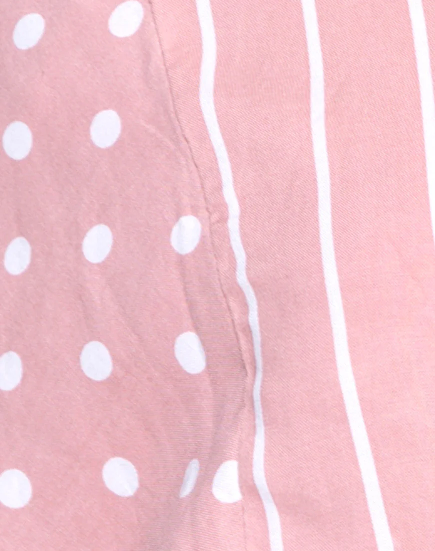 Gios Wrap Top in Spot Stripe Pink and White - Image 5