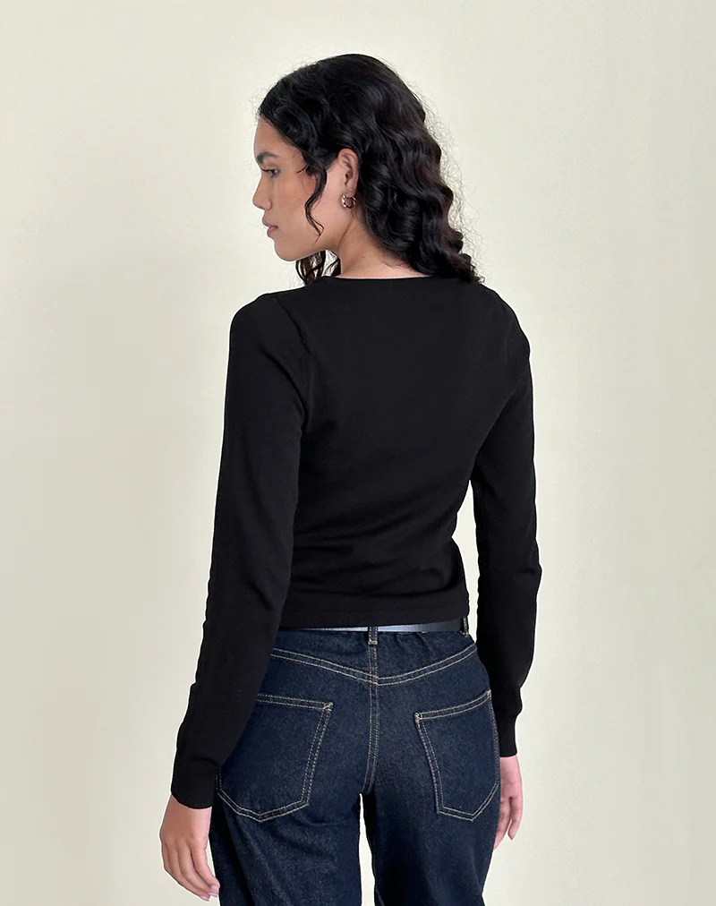 Giovanna Cardigan in Flat Knit Black - Image 3