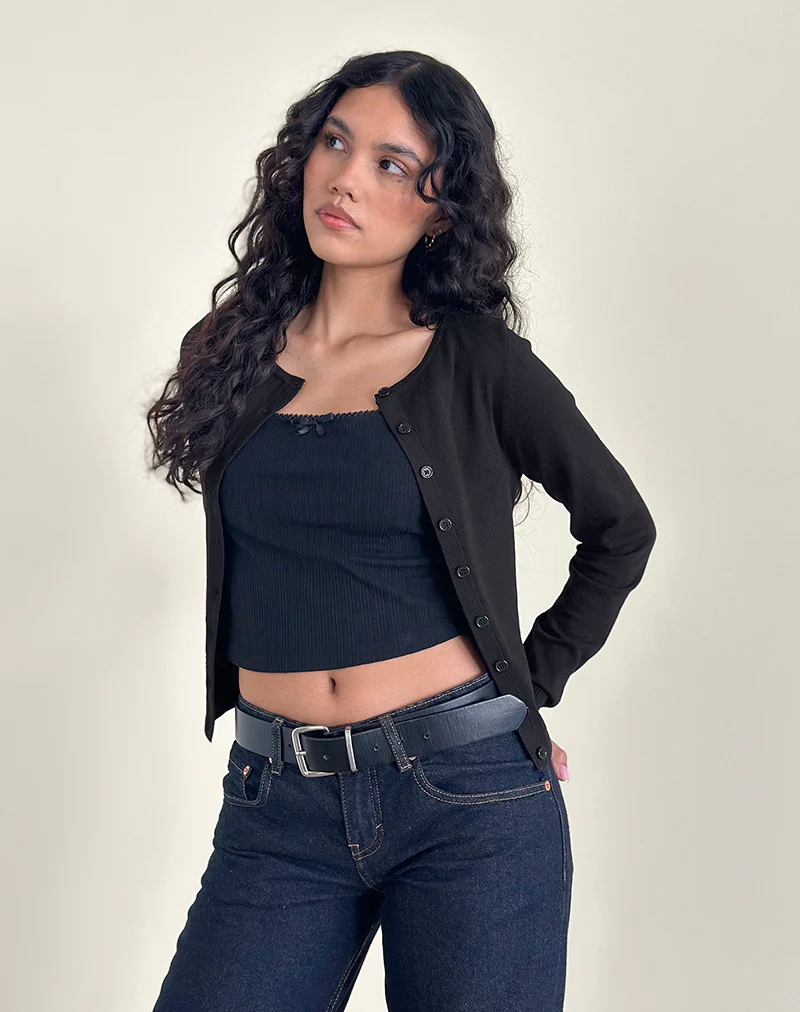 Giovanna Cardigan in Flat Knit Black - Image 4