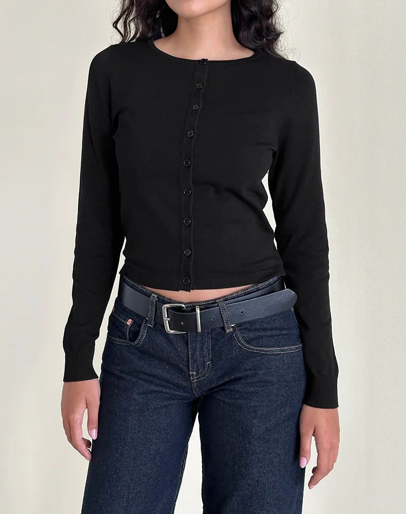 Giovanna Cardigan in Flat Knit Black - Image 5