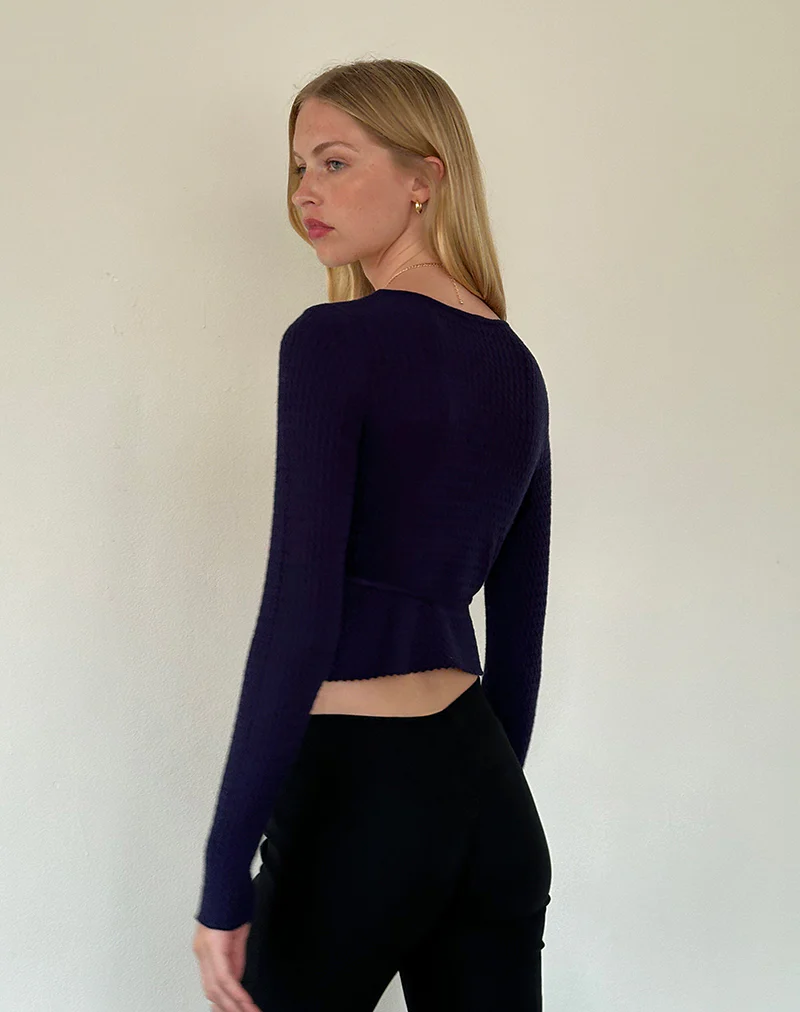 Gisela Knitted Wrap Cardigan in Midnight Blue - Image 4