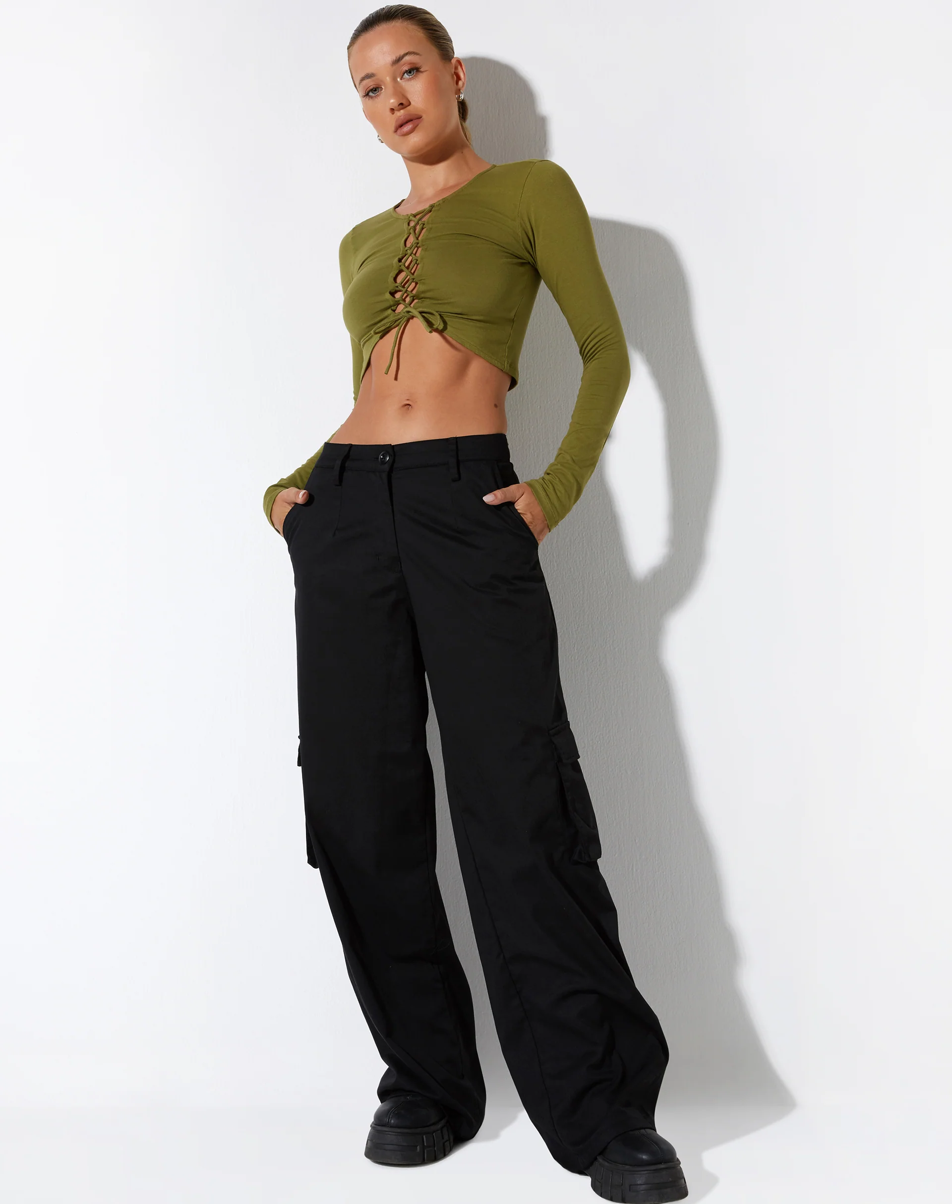 Gisy Crop Top in Lycra Khaki - Image 5