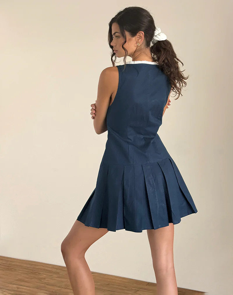Gitas Button Mini Dress in Poplin Navy - Image 2