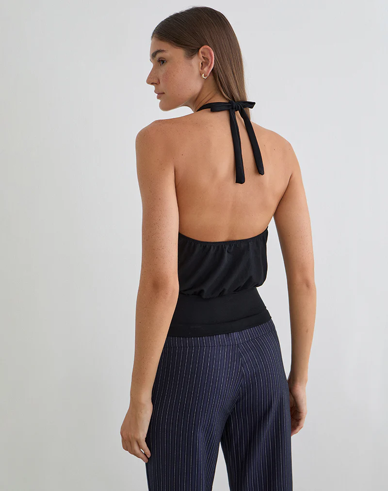 Giunea Knot Halterneck Top in Black - Image 2