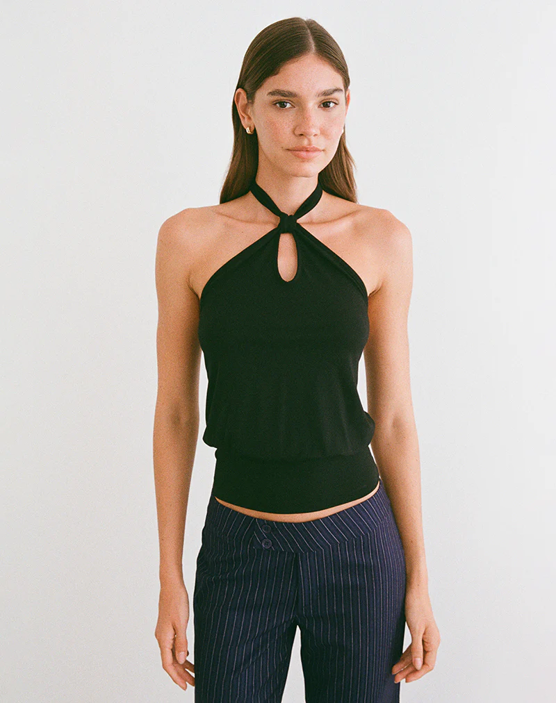 Giunea Knot Halterneck Top in Black - Image 4