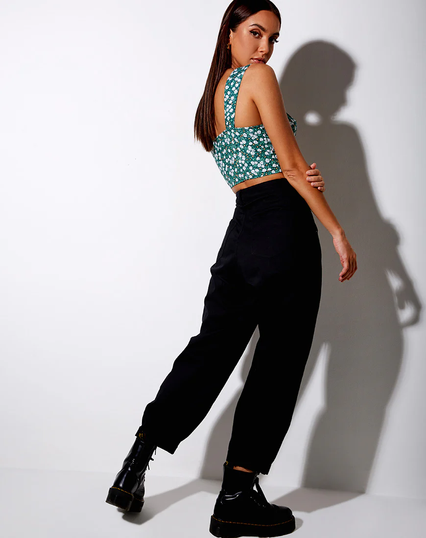 Gladis Vest Crop Top in Floral Field Green - Image 4