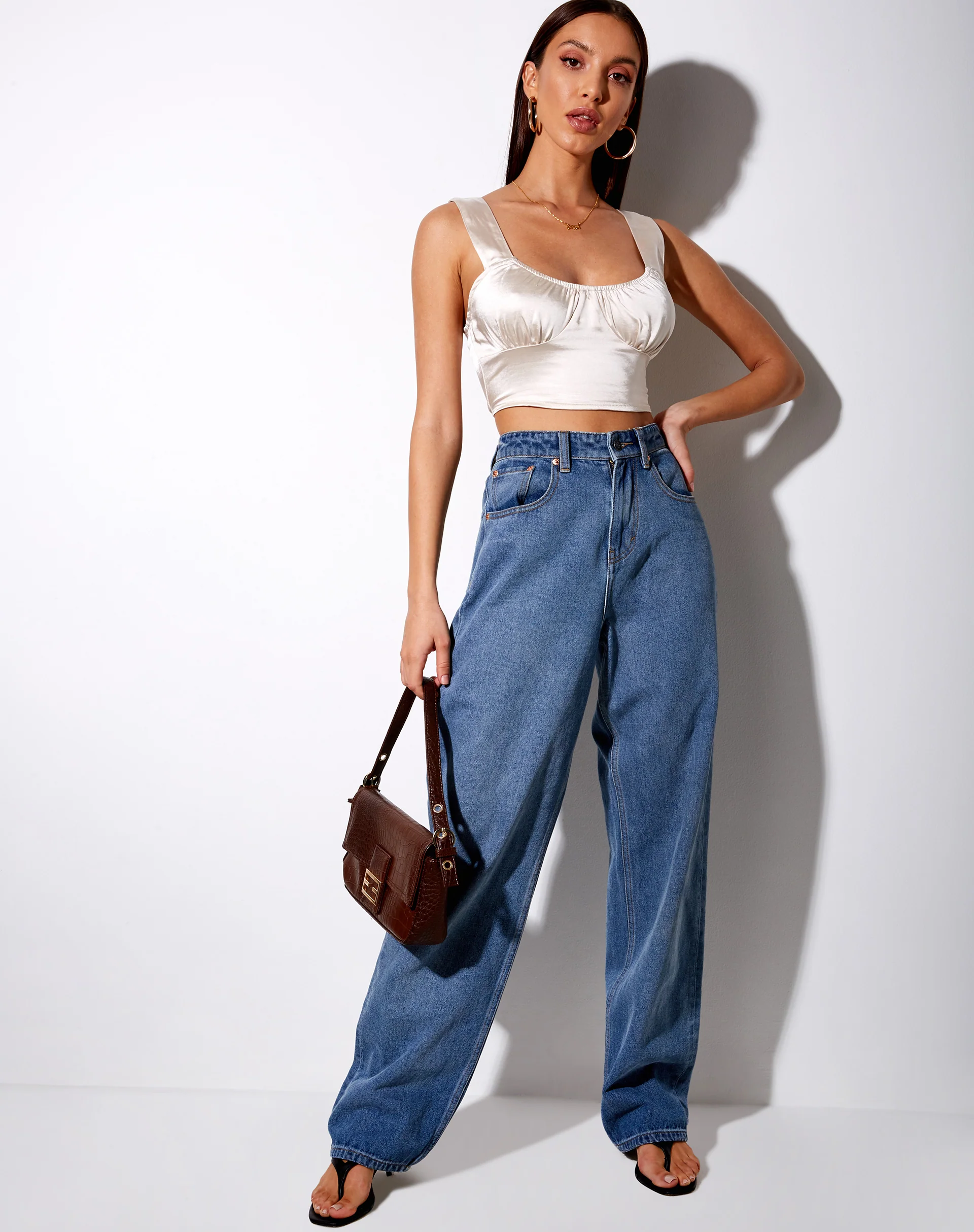 Gladis Vest Crop Top in Satin Champagne - Image 6