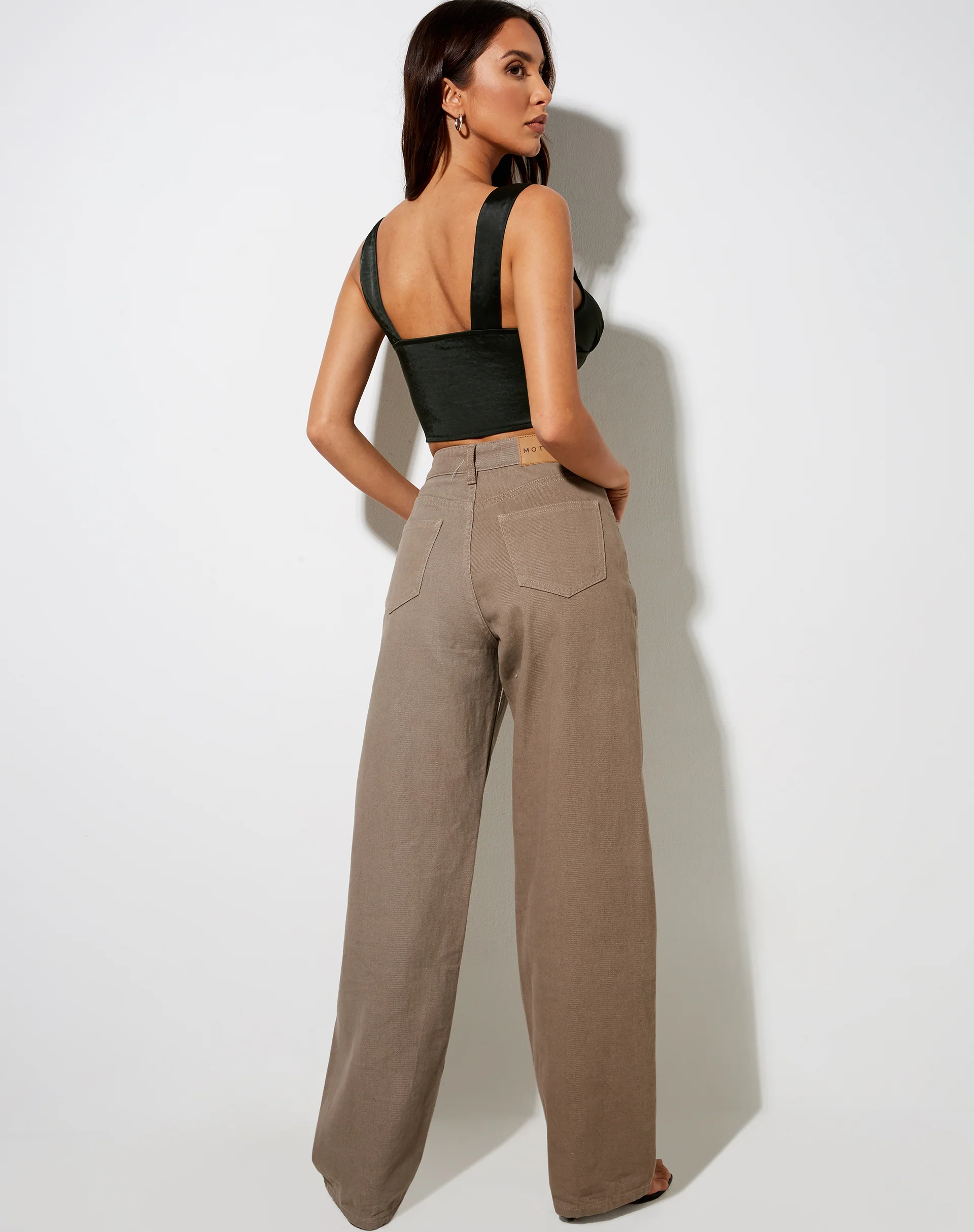 Gladis Crop Top in Satin Dark Khaki - Image 4