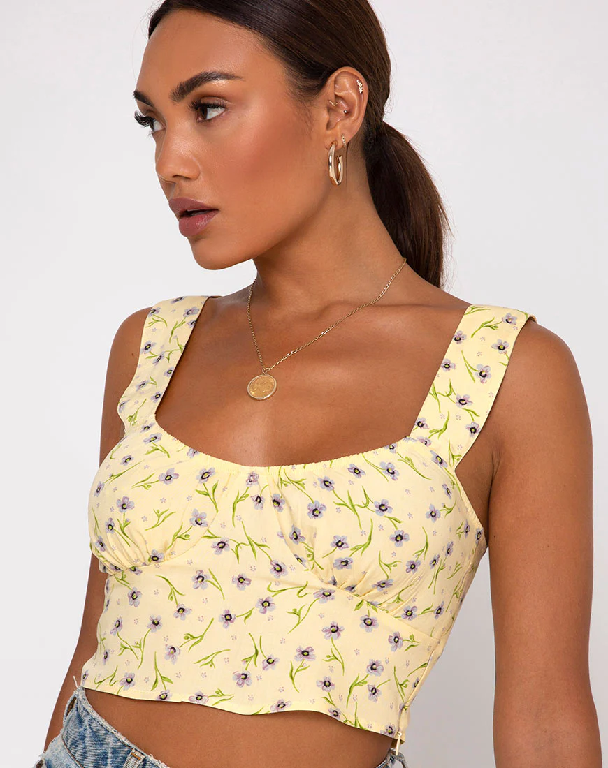 Gladis Vest Crop Top in Wild Flower Lemon Drop - Image 2