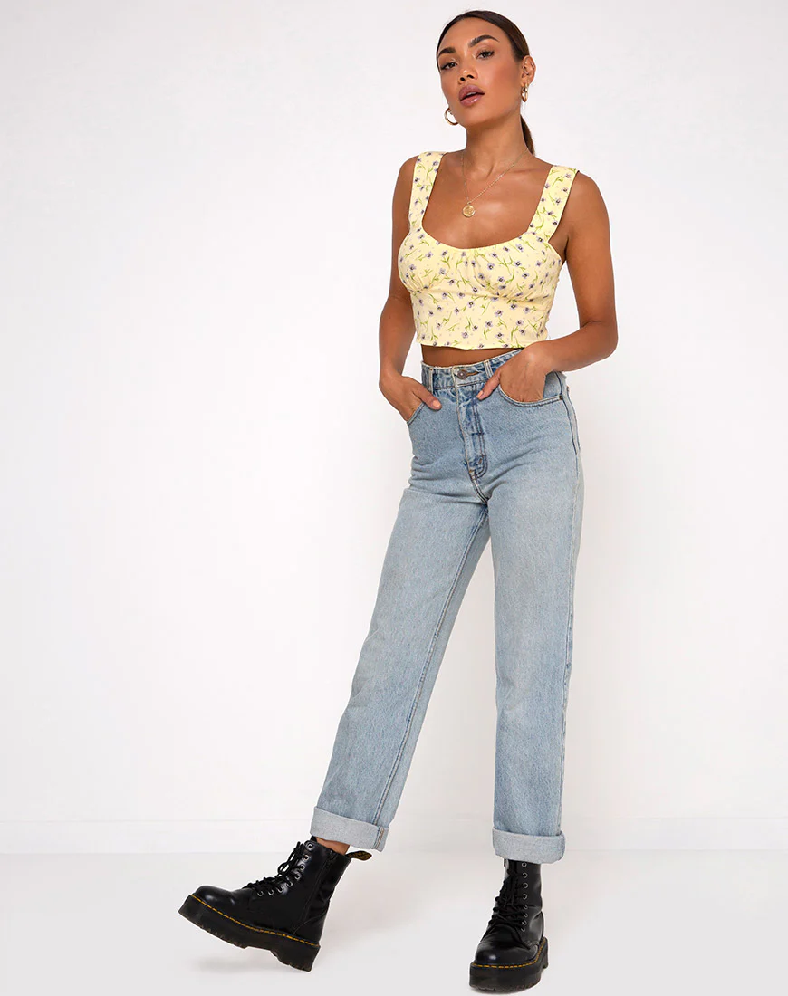 Gladis Vest Crop Top in Wild Flower Lemon Drop - Image 4