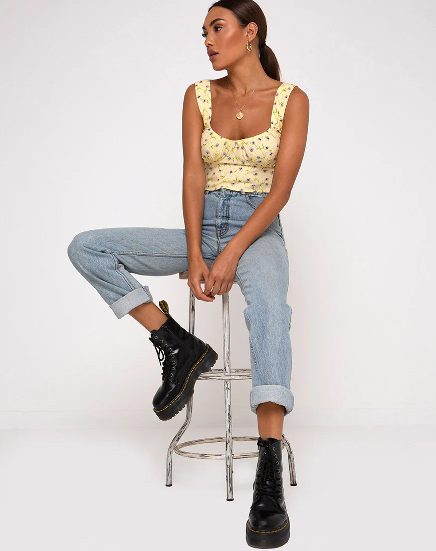 Gladis Vest Crop Top in Wild Flower Lemon Drop - Image 6