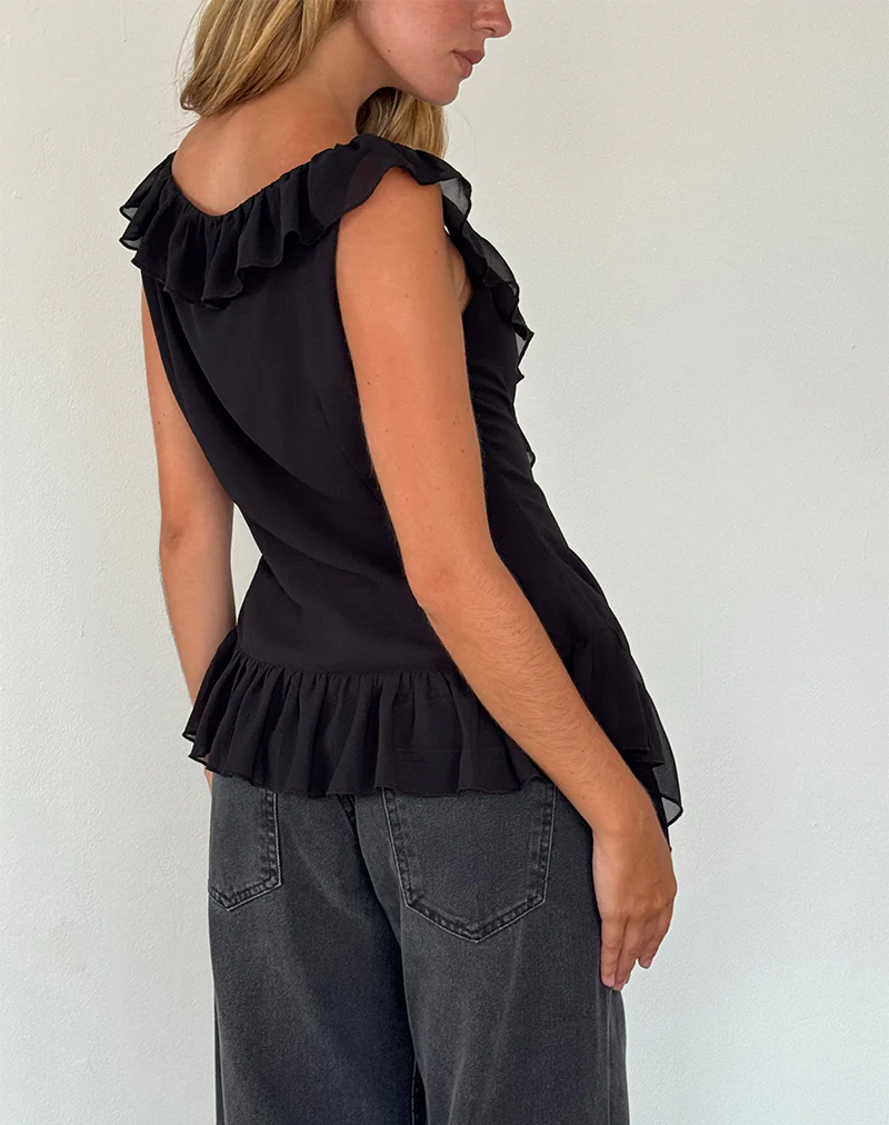 Glaiza Ruffle Cami Top in Black - Image 5