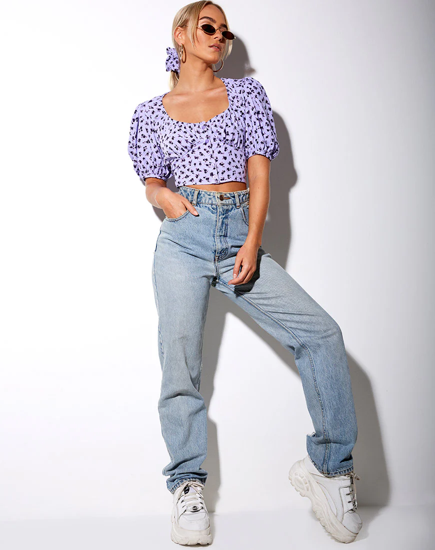 Glarie Crop Top in Dainty Daisy Lilac - Image 2