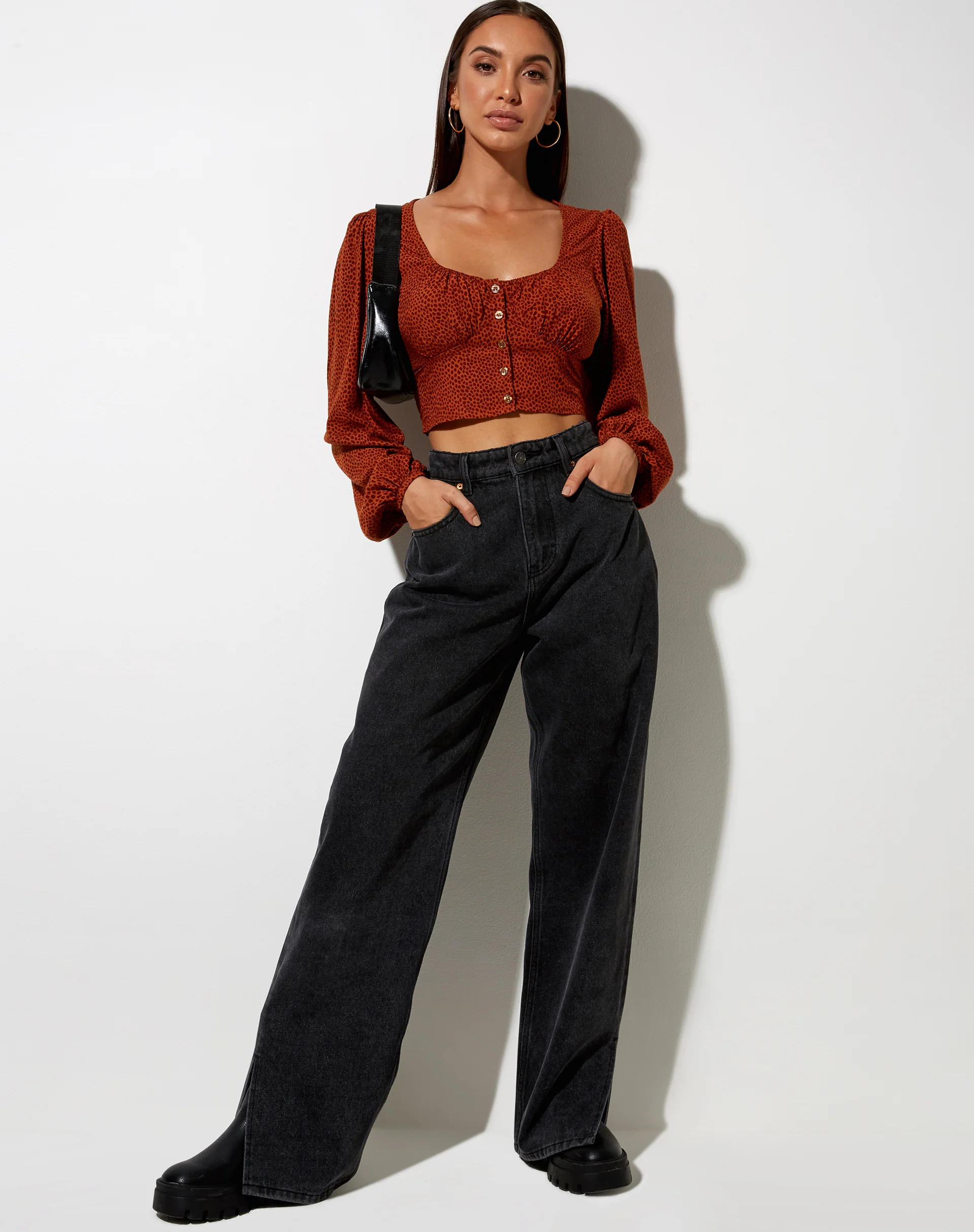 Glario Crop Top in Mini Croc Brown - Image 3