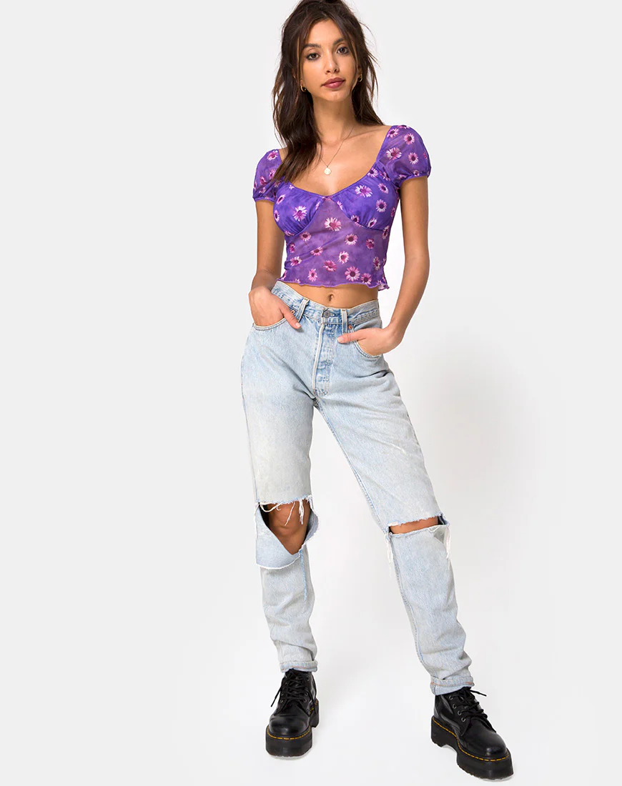 Glasty Crop Top in Purple Daisy Daze - Image 3