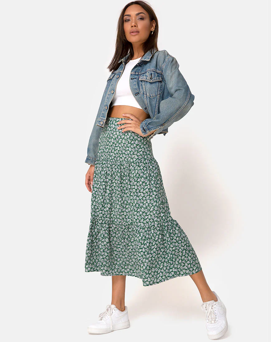 Gleas Skirt in Floral Bloom Green - Image 3