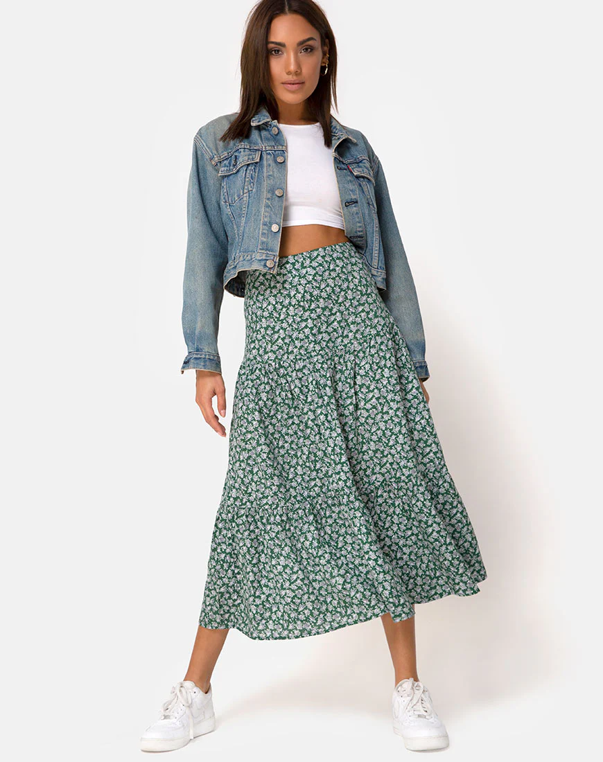 Gleas Skirt in Floral Bloom Green - Image 4