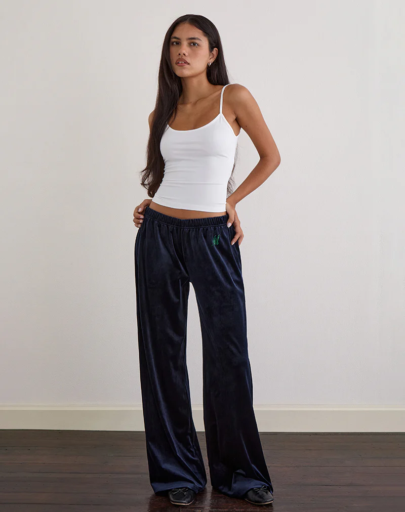 Glen Jogger in Velour Navy with 'M' Embelishment - Image 2