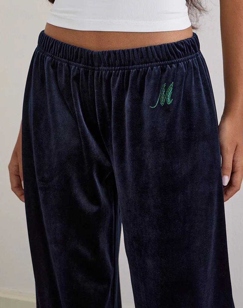 Glen Jogger in Velour Navy with 'M' Embelishment - Image 4