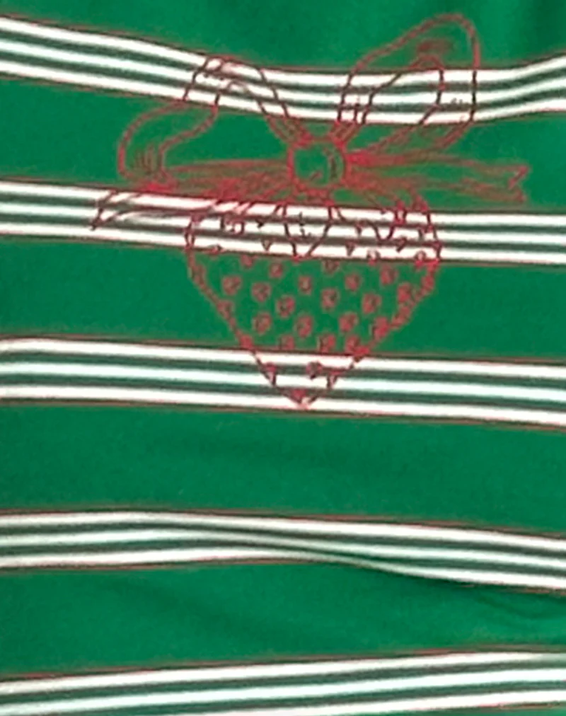 Glenda Jersey Tee in Green and White Stripe with Strawberry Motif - Image 6