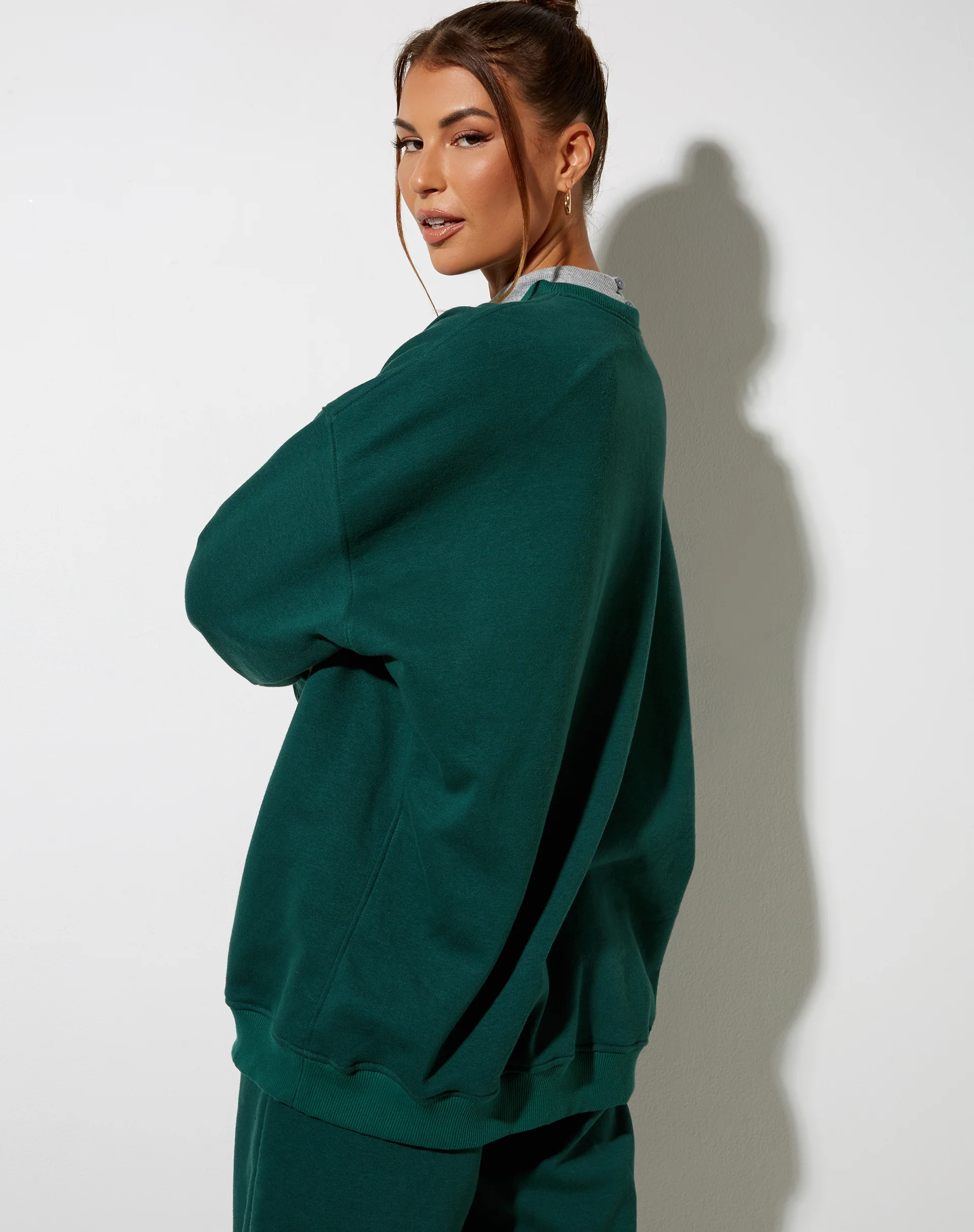 Glo Sweatshirt in Bottle Green with 'Angel' Embro in White - Image 2