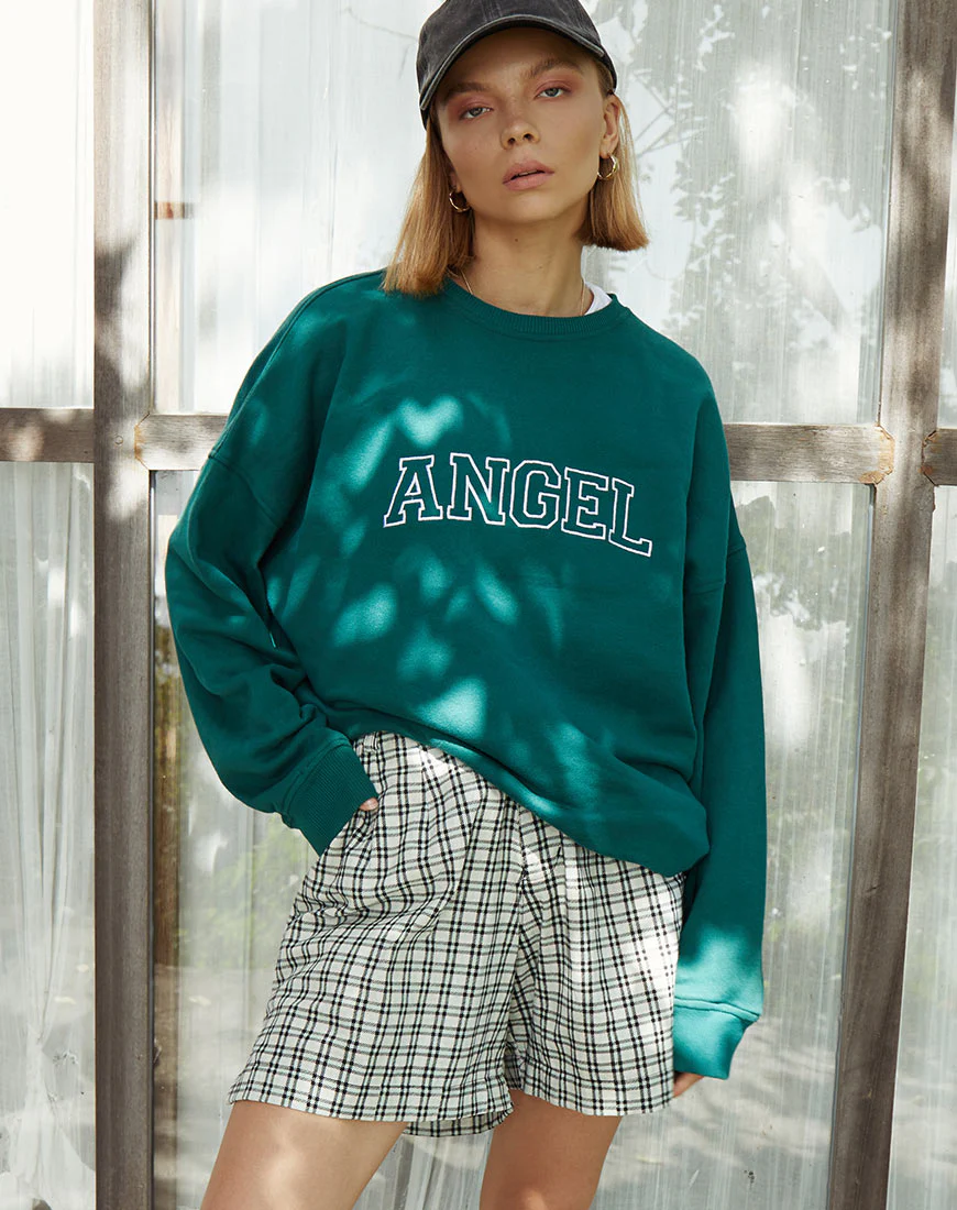 Glo Sweatshirt in Bottle Green with 'Angel' Embro in White - Image 4