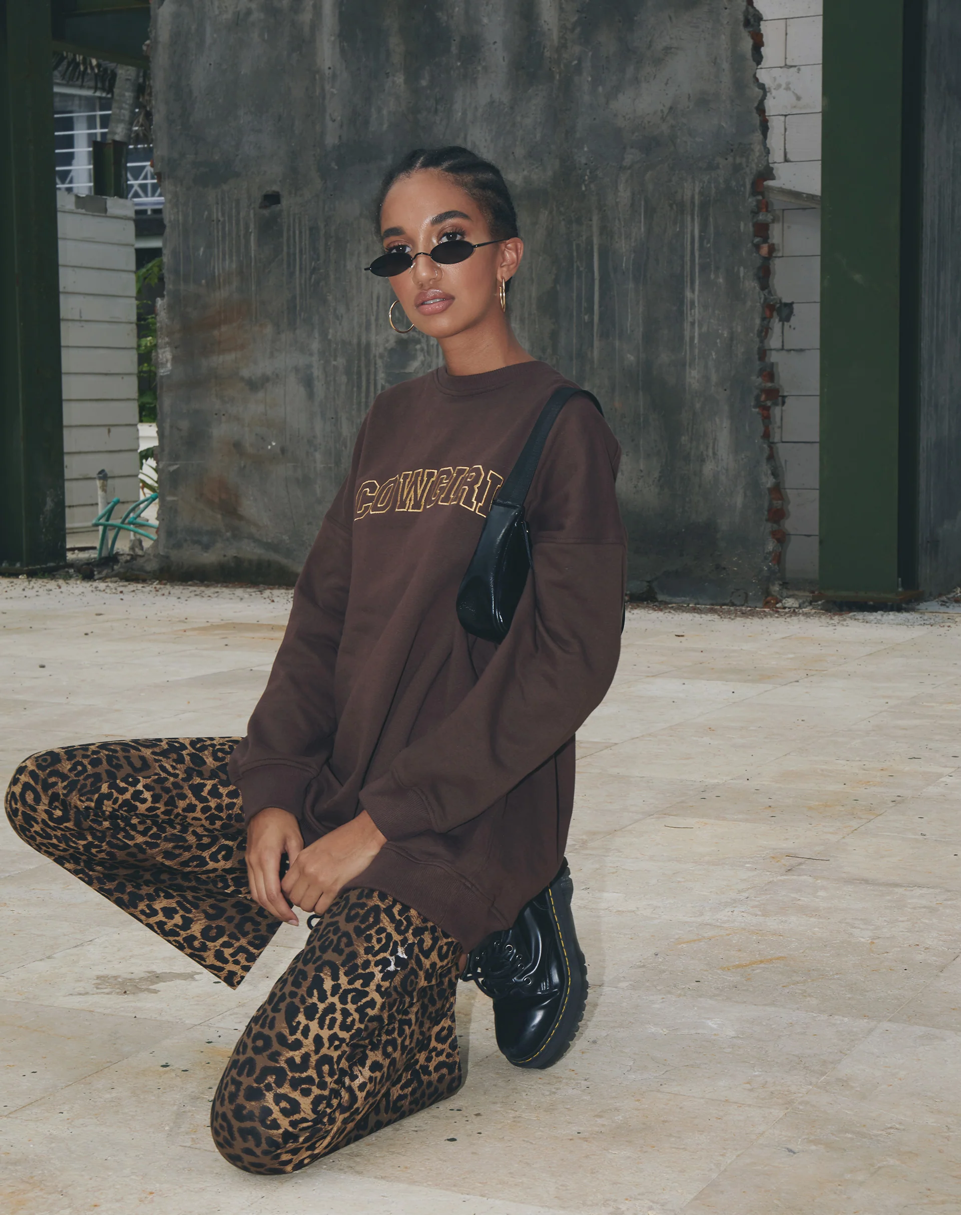 Glo Sweatshirt in Deep Mahogany with 'Cowgirl' Gold Embro - Image 6
