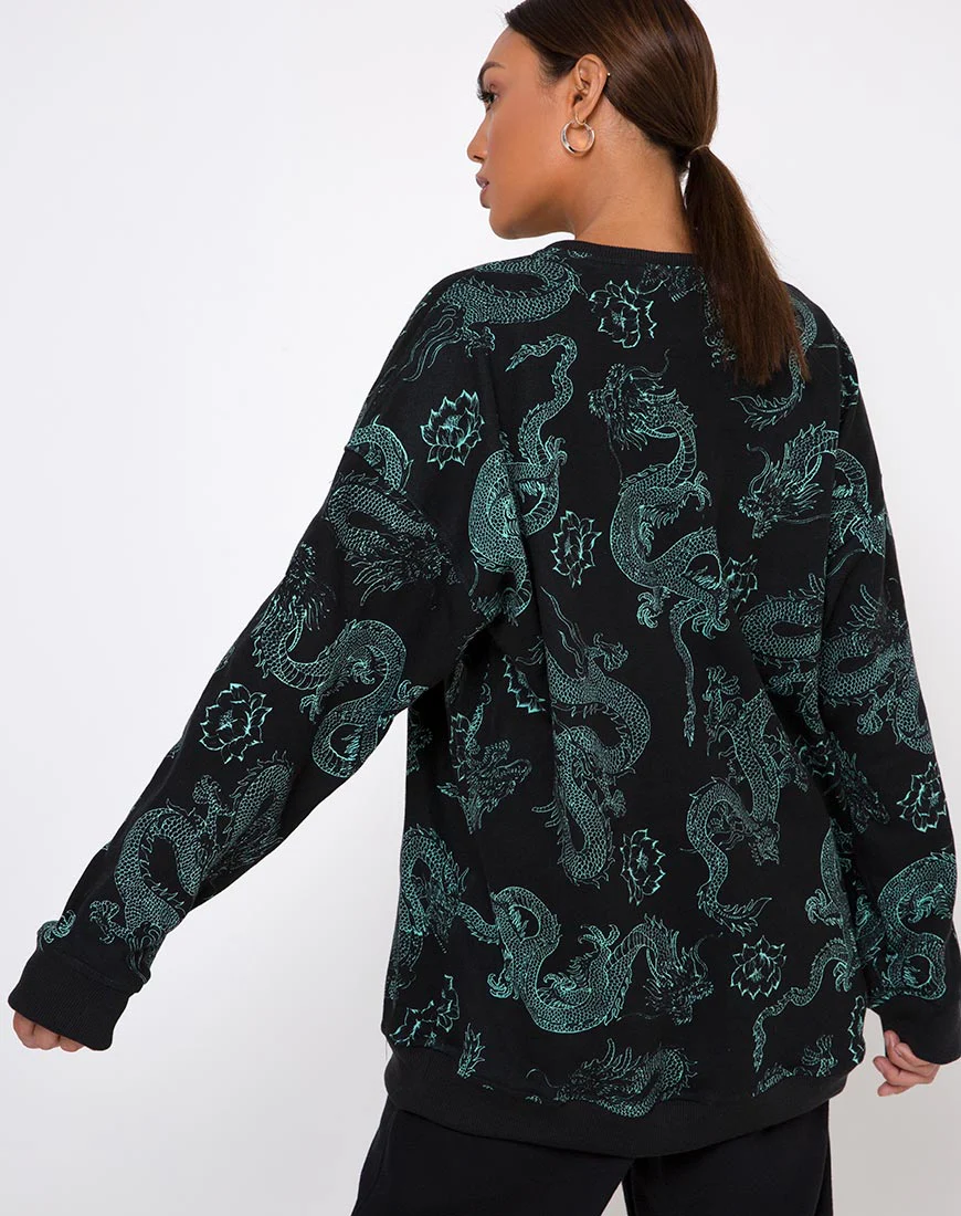 Glo Sweatshirt in Dragon Flower Black and Mint - Image 3