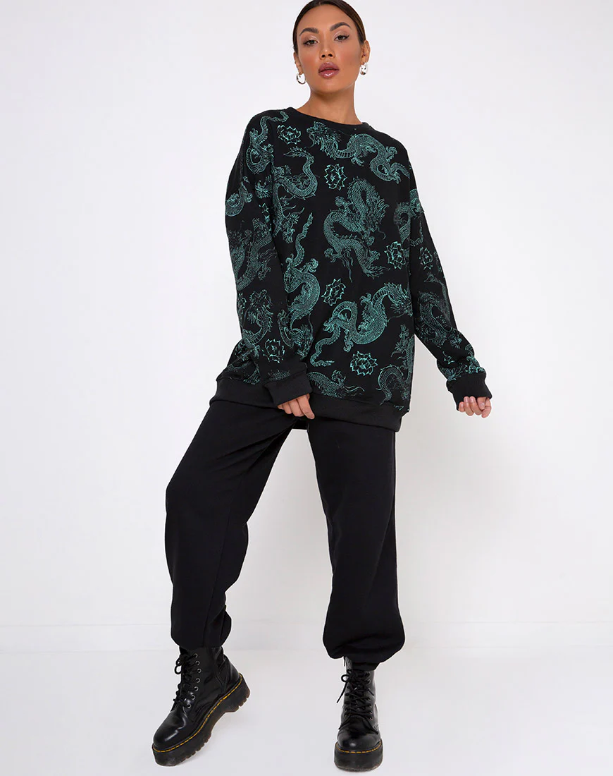 Glo Sweatshirt in Dragon Flower Black and Mint - Image 4