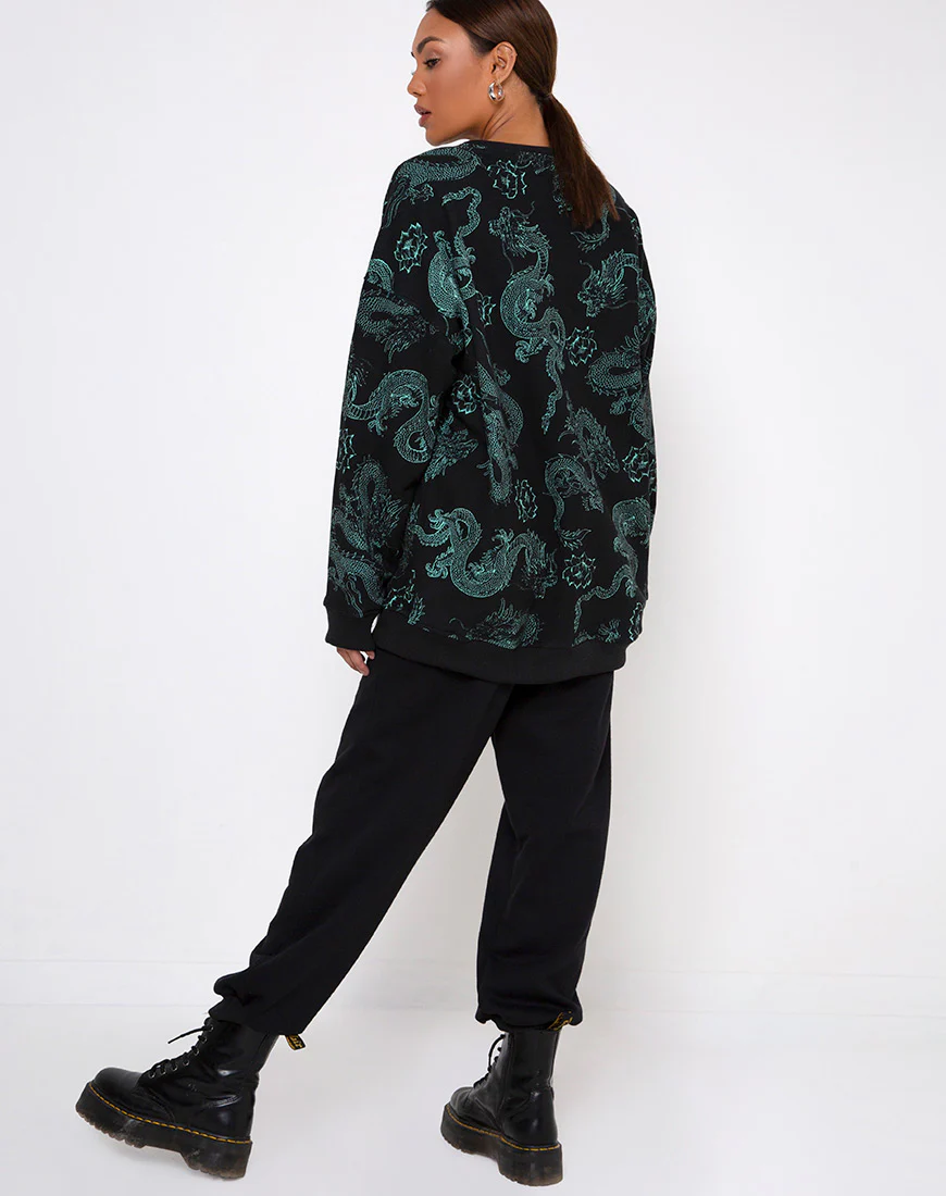 Glo Sweatshirt in Dragon Flower Black and Mint - Image 5