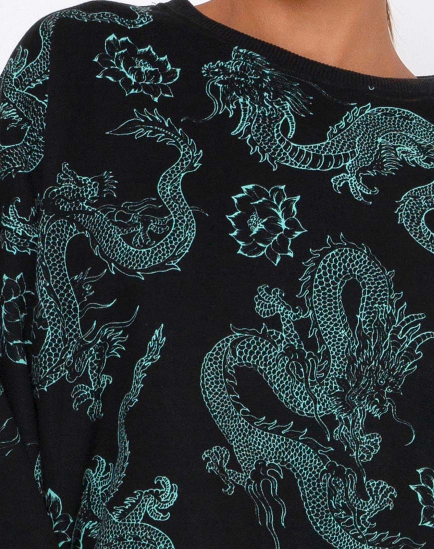 Glo Sweatshirt in Dragon Flower Black and Mint - Image 7