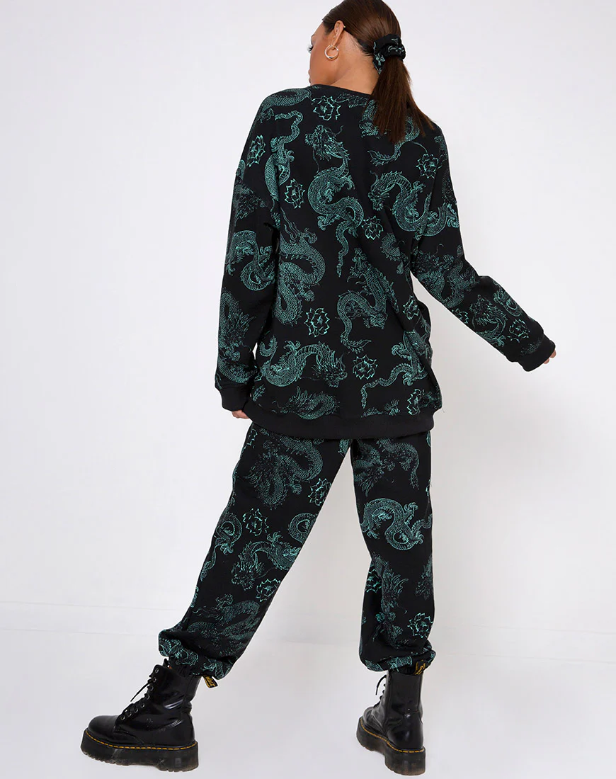 Glo Sweatshirt in Dragon Flower Black and Mint - Image 8