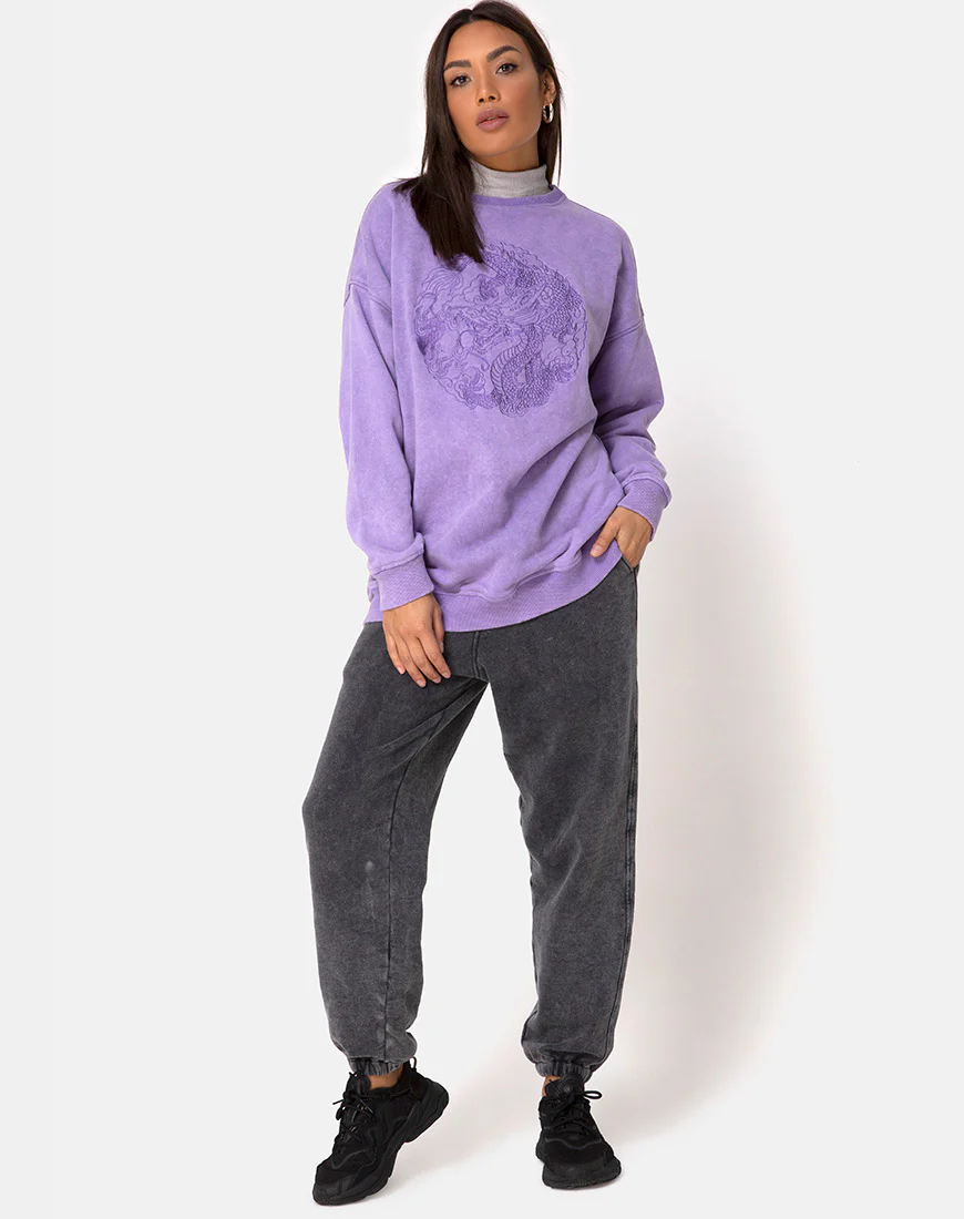 Glo Sweatshirt in Lilac Wash with Dragon Embro - Image 4