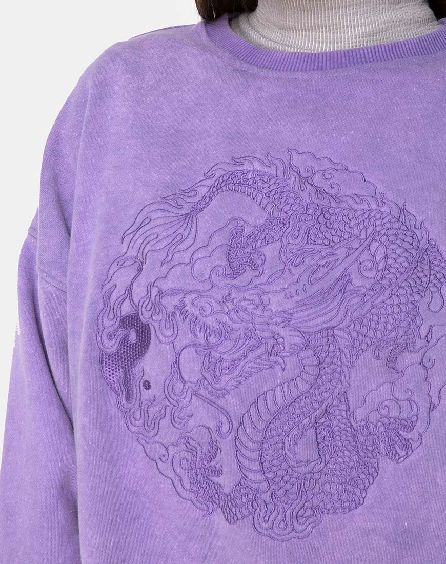 Glo Sweatshirt in Lilac Wash with Dragon Embro - Image 6