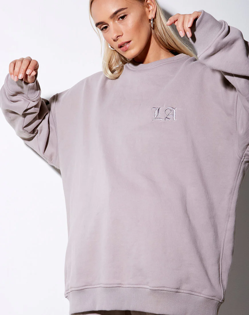 Glo Sweatshirt in Mushroom with 'LA' Embro - Image 2