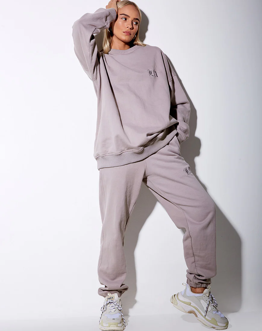 Glo Sweatshirt in Mushroom with 'LA' Embro - Image 5