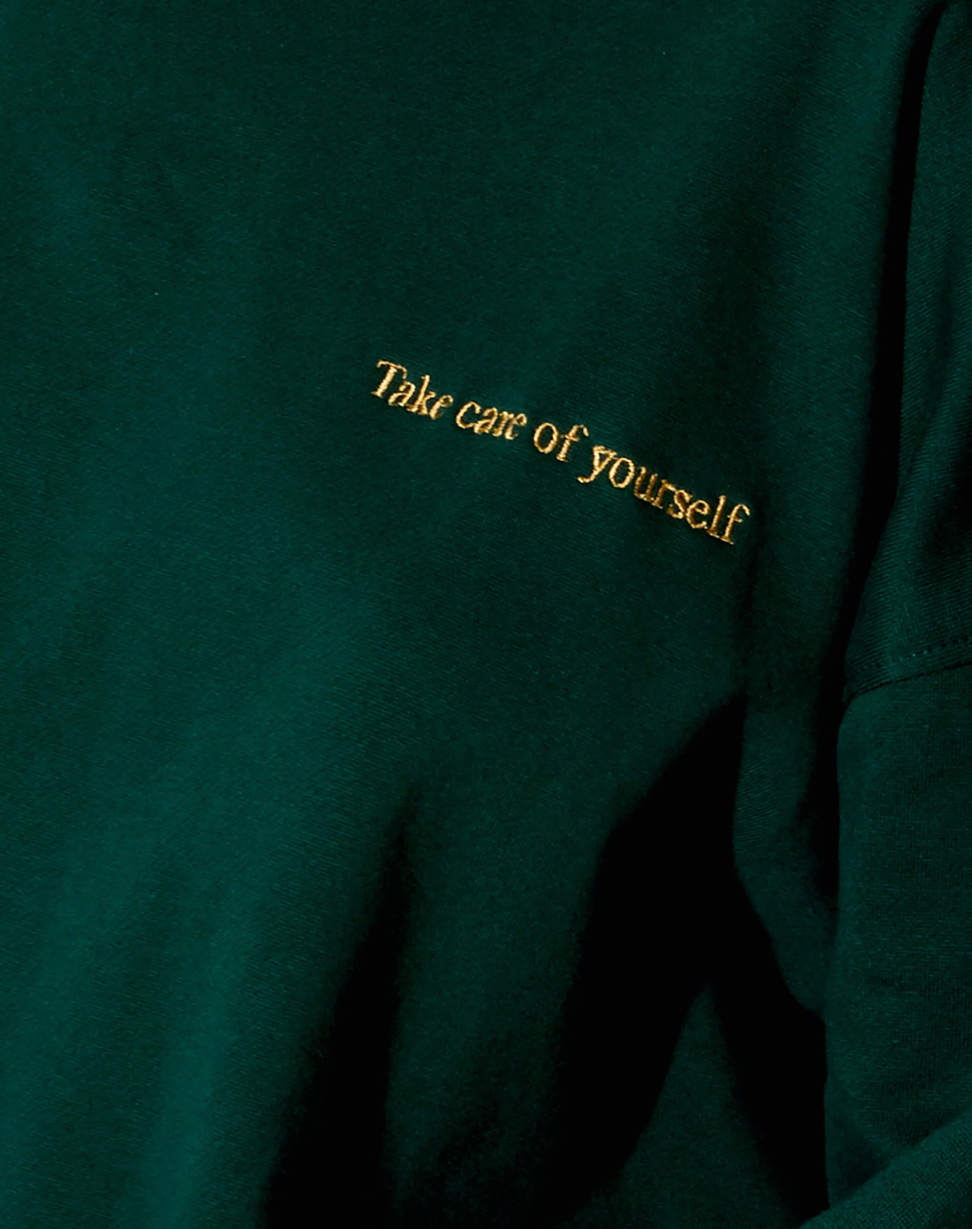 Glo Sweatshirt in Bottle Green with 'Take Care Of Yourself' Embro - Image 7