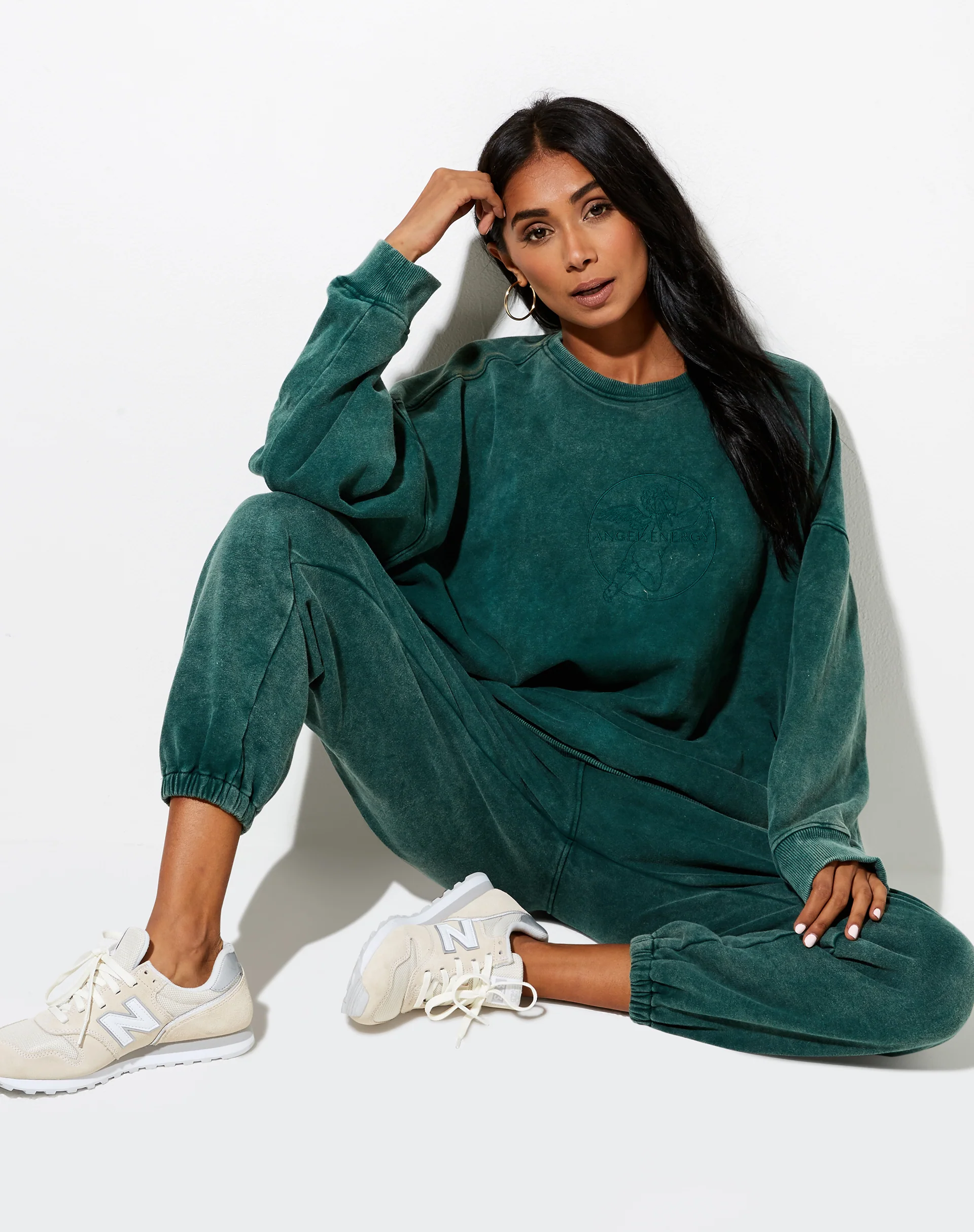 Glo Sweatshirt in Washed Green 'Angel Energy' Cherub Embro - Image 2