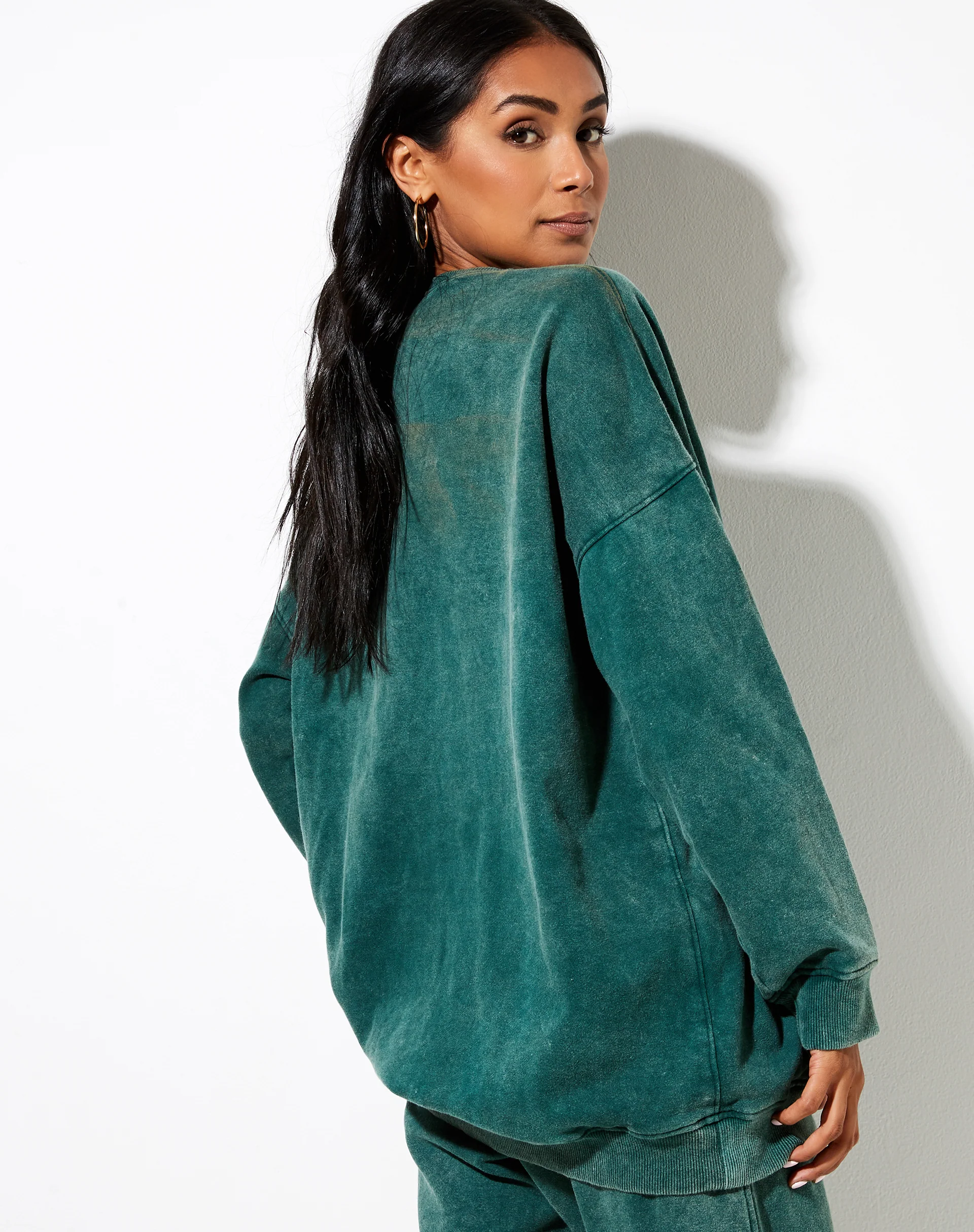 Glo Sweatshirt in Washed Green 'Angel Energy' Cherub Embro - Image 3