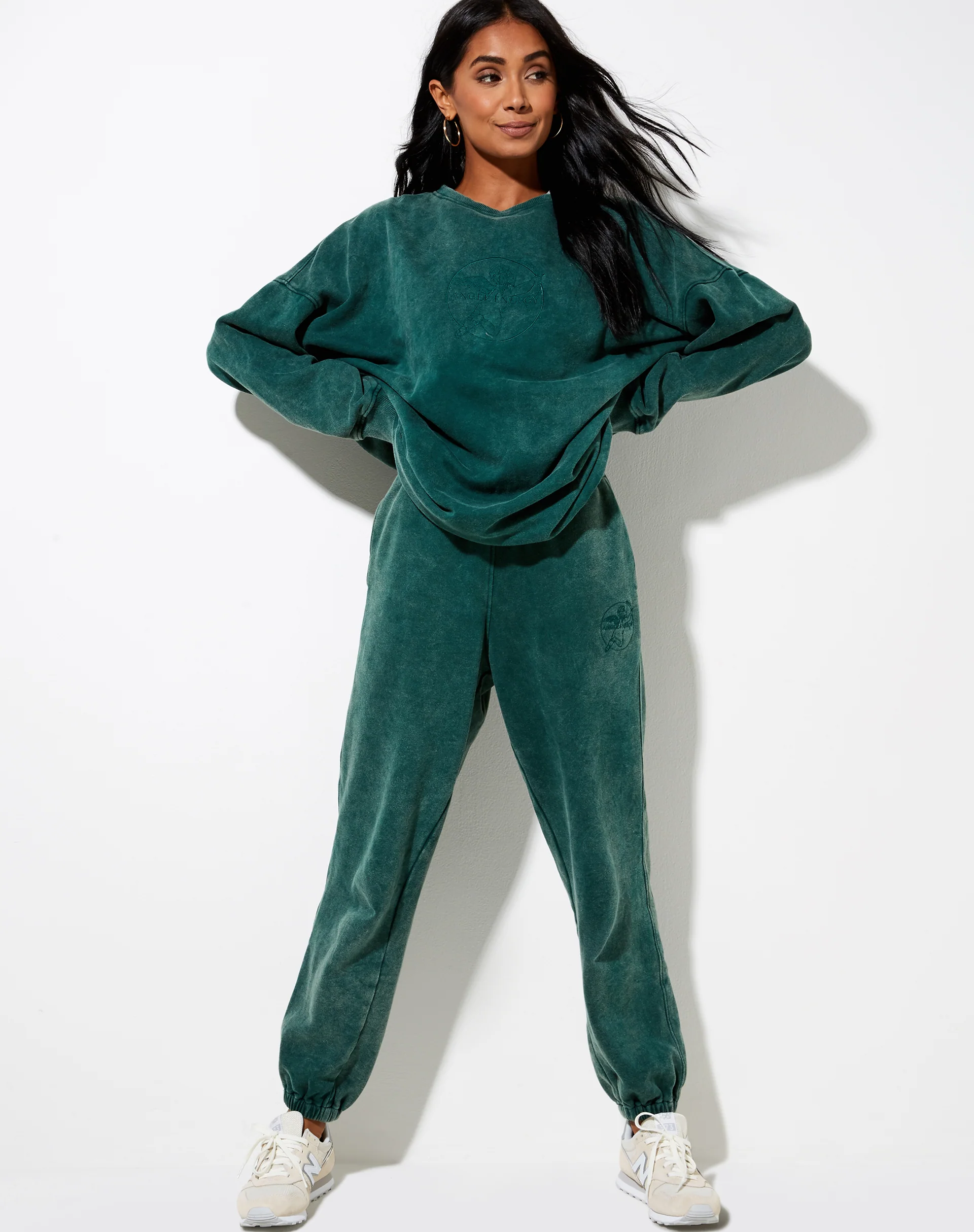 Glo Sweatshirt in Washed Green 'Angel Energy' Cherub Embro - Image 4