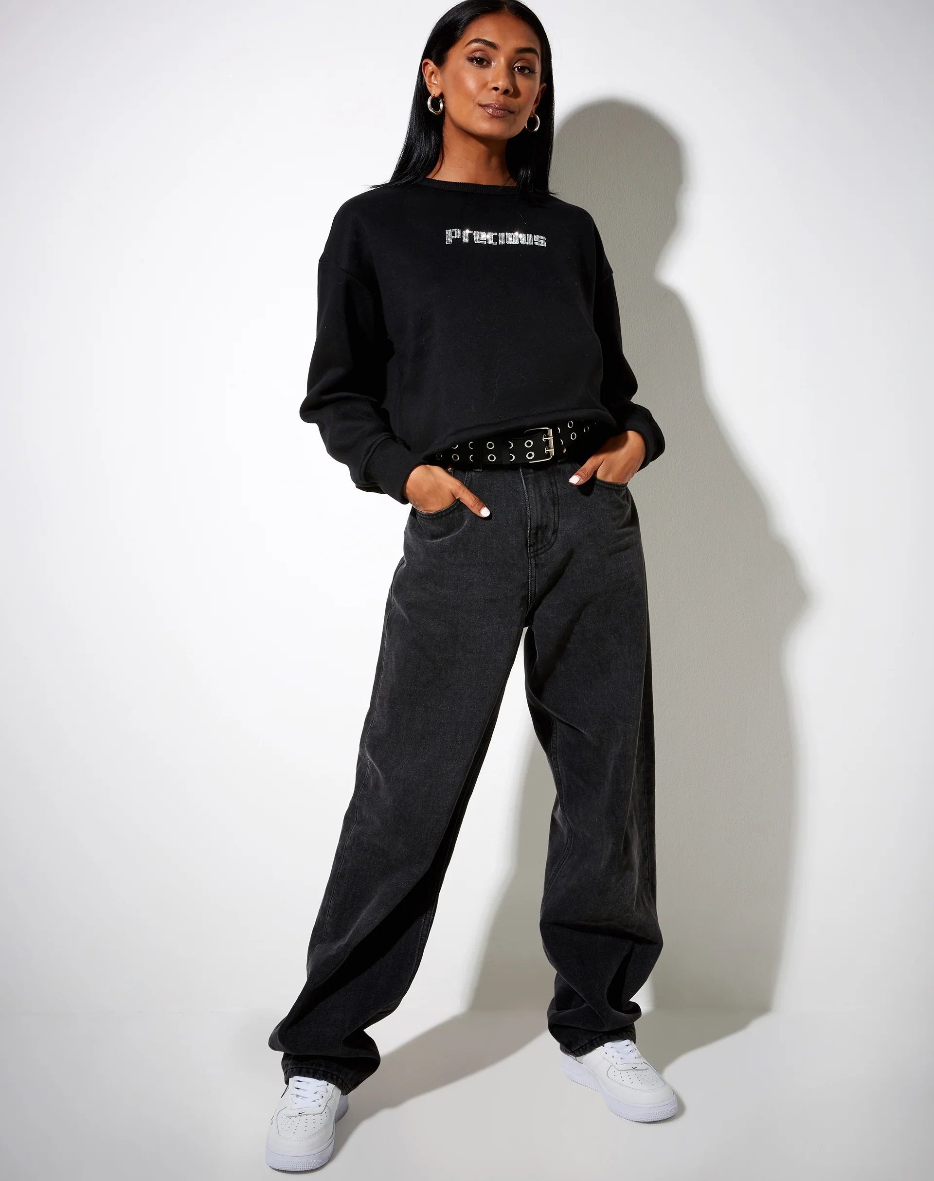 Glora Sweatshirt in Black 'Precious' Hotfix - Image 3