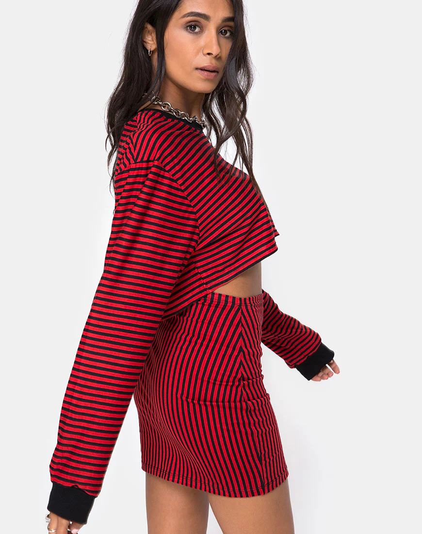 Goce Crop Top in Mini Stripe Red and Black - Image 3