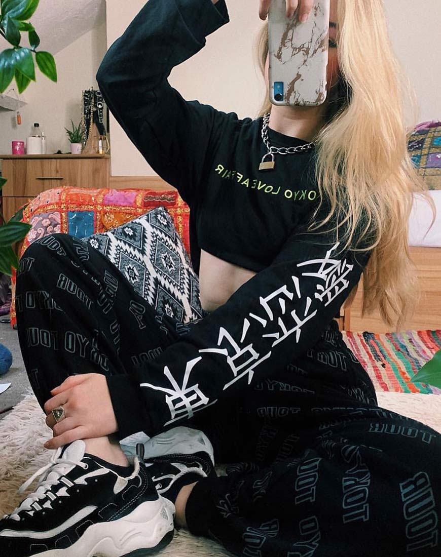 Gocea Crop Top in Black Tokyo Love Symbol - Image 2