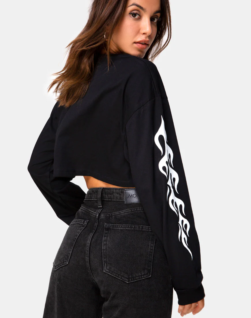 Gocea Crop Top in Black with White Tribal - Image 3